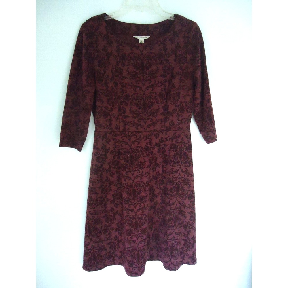 Croft & Barrow Dress Womens Medium Burgundy  Red Paisley Fall‎ Long Sleeve Comfy